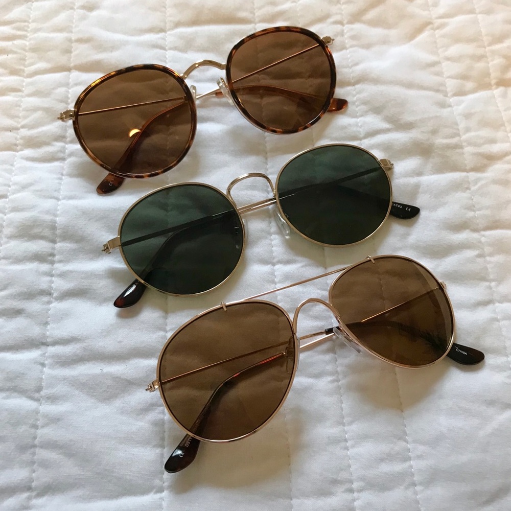 LOT OF 3 ROUND SUNGLASSES Aviator Rayban-Inspired